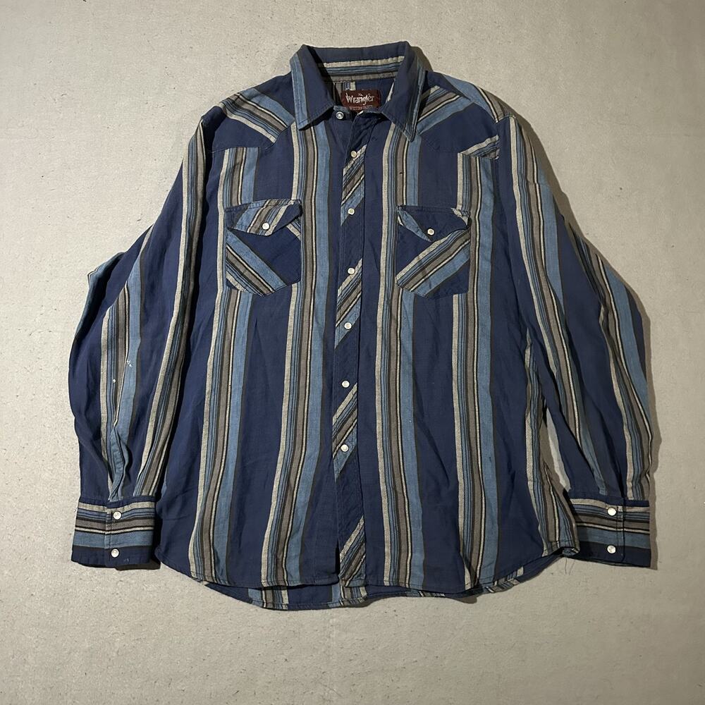 Wrangler Western Shirt Men's XL‎ Vintage 90's Pearl Snaps Blue Stripes